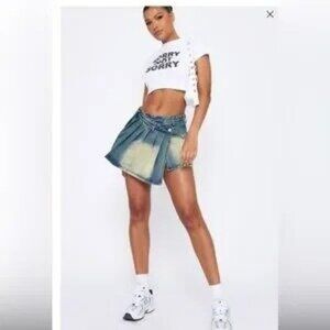 Pretty Little Things Women's Asymmetric Micro Mini Skirt Indigo Vintage Size 10